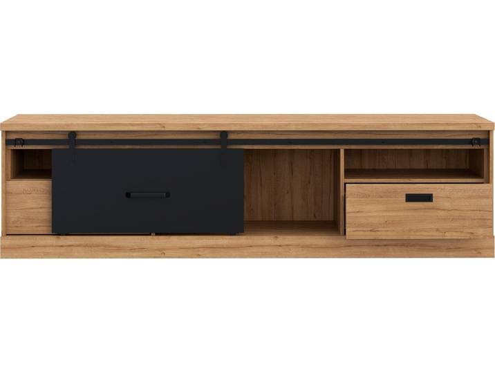 Lowboard FORTE KaszimiroTV-Board, TV-Schrank , schwarz (waterford eiche, schwarz), B:203,1cm H:56,2cm T:52cm, Holzwerkstoff, Sideboards, Lowboard
