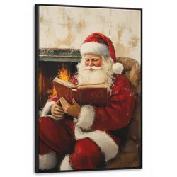 LEINWAND Bilder mit Rahmen - Weihnachten - Weihnachtsmann - Winter - Open Fireside - 100x150