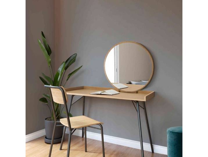 Coiffeuse avec miroir en bois imitation chêne - CF0061 - Bois clair - Terre de Nuit