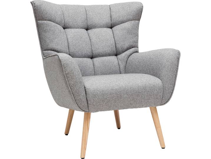 Fauteuil scandinave en tissu gris clair et bois clair AVERY