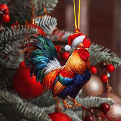 Inspire Select Cartoon Acrylic Christmas Tree Hanging Ornament 2D Flat Xmas Tree Pendant For Holiday Tree & Home Decor rooster2