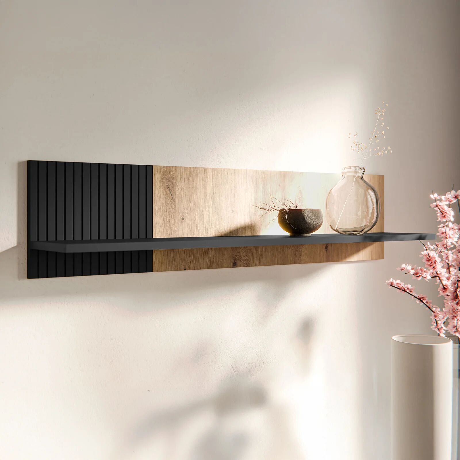 garneroarredamenti Mensola 110x25h cm da parete rovere nero Duble