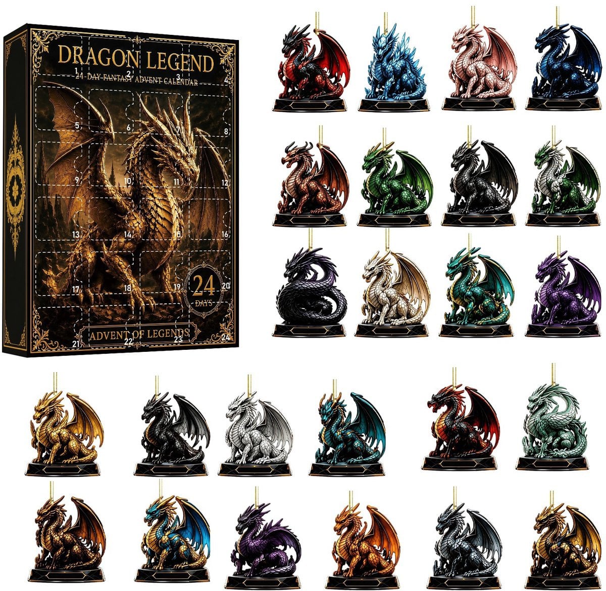 Kerst Countdown Blind Box Magische Draak Adventskalender met Dubbelzijdige Acryl Hangende Decoratie