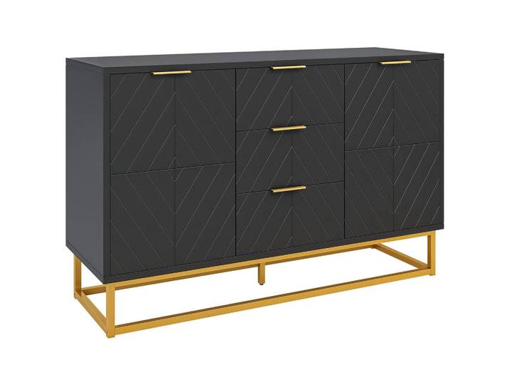 ComfortXL Sideboard De-11134 Grafisches Design mit 2 Schränken Schwarz/Gold, 120x76x40 cm, Kleinmöbel, Kommoden, Sideboards