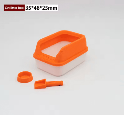 Inspire Picks Miniature Cat Litter Box Set Dollhouse Pet Accessories With Mini Shovel (3pcs) orange