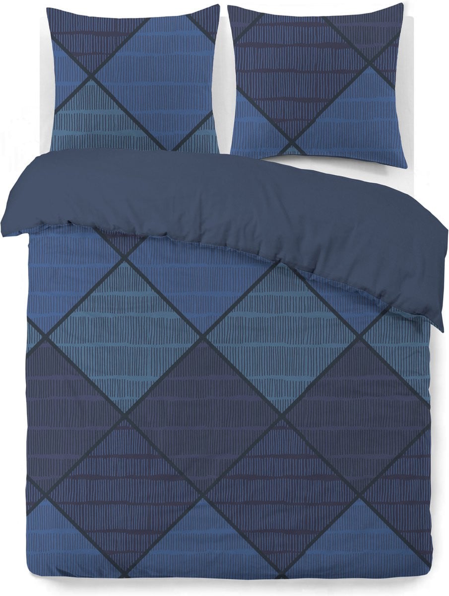 VISION home Harold Dekbedovertrekset - Blauw - 100% katoen - Kingsize - 260 x 240 cm