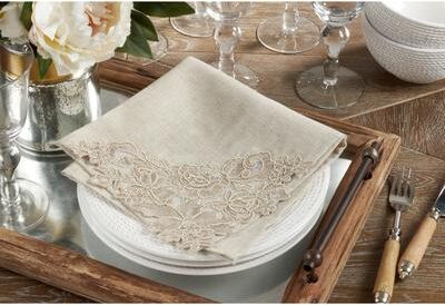 Saro Lifestyle Table Napkin & Placemat Set With Lace and Embroidered Design - ( 1 placemat and 1 napkin) - 1 Placemat & 1 Napkin