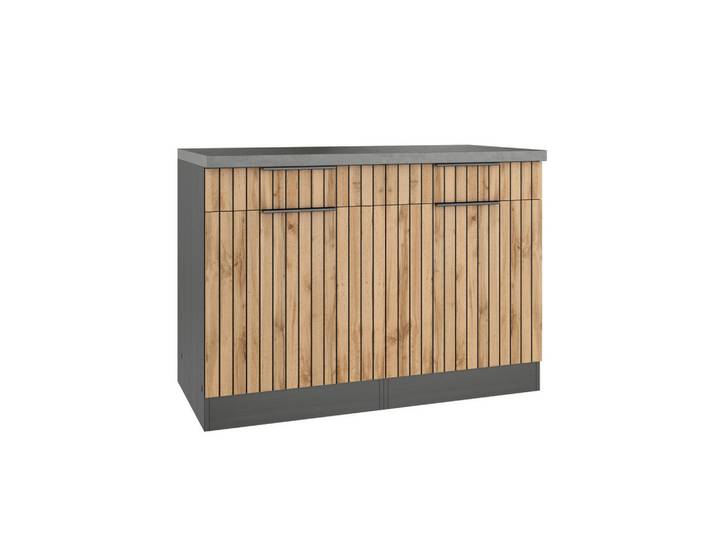 Held Küchenunterschrank Liverpool, Graphit, Eiche Wotan, 2 Fächer, 2 Schublade(n) Schubladen, 120x85x60 cm, Made in Germany, Küchen, Küchenmöbel, Küchenschränke, Küchenunterschränke