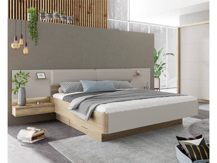 Lit et chevets Barbourville 180 x 200cm Blanc/Marron