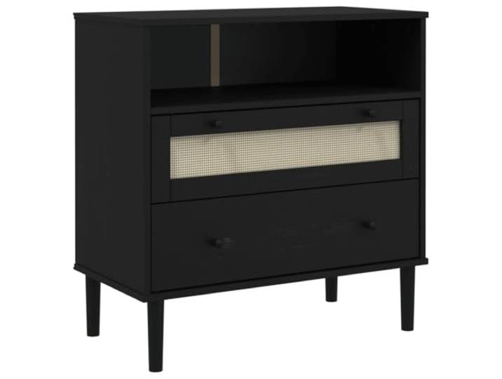 HKTMGDNG Sideboard Schwarz 80x40x80 cm Kommode mit Poly Rattan Vielseitiger Beistellschrank für Wohnzimmer oder Flur mit UV-Lackierung und Boho Akzenten für moderne Raumkonzepte.