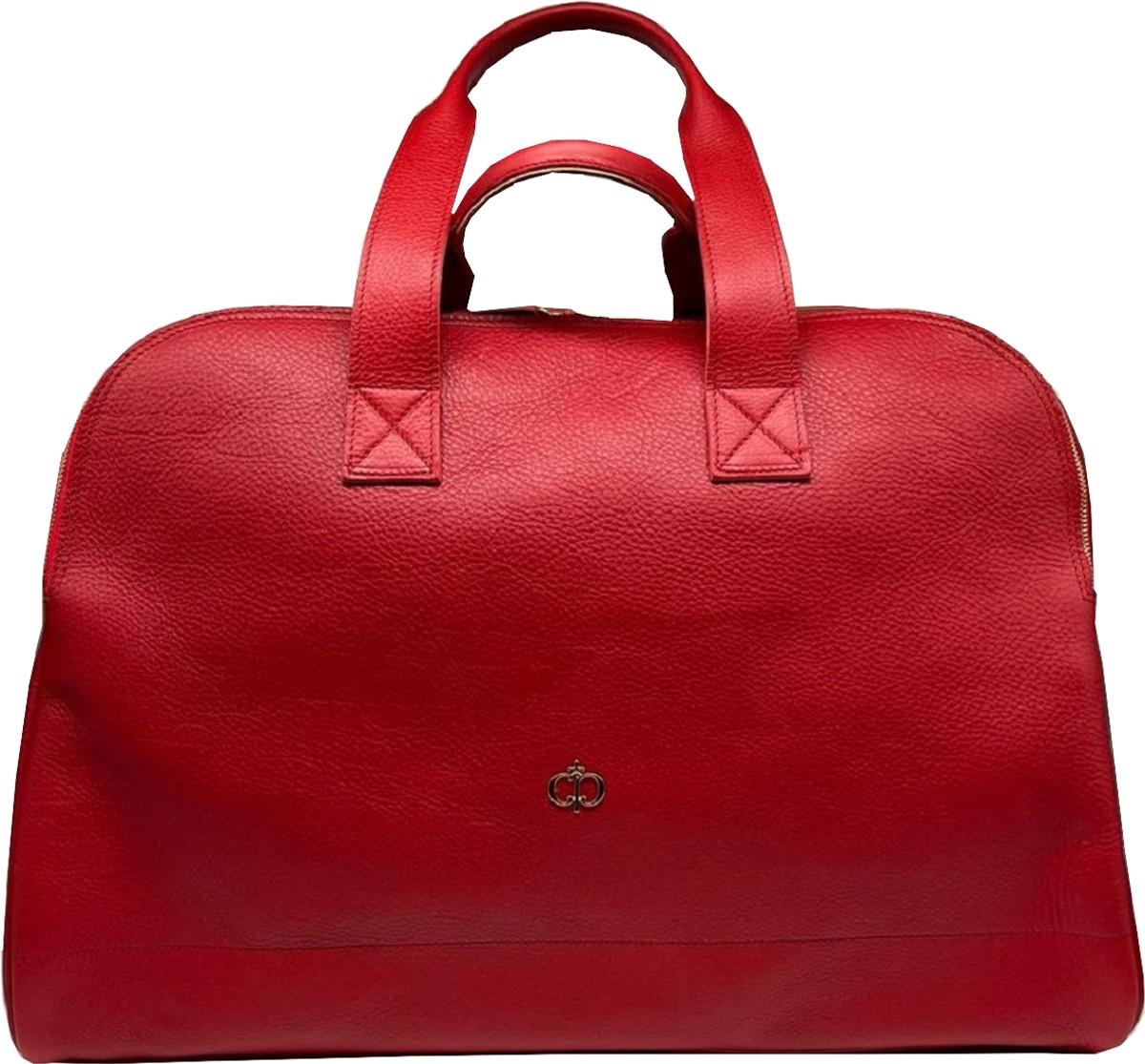 Casa Padrino Luxus Echtleder Reisetasche Rot / Gold 50 cm - Italy