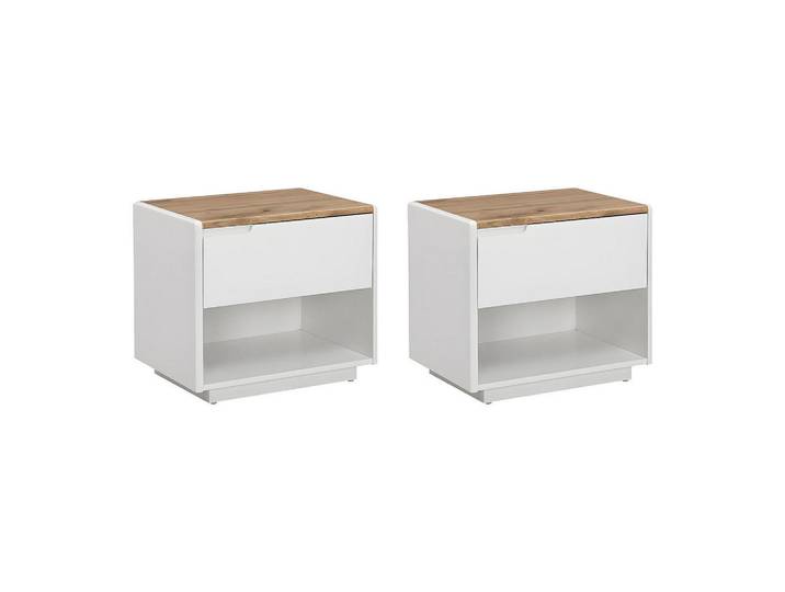Vente-Unique Nachttisch - 55 cm x 40 cm - holz - naturfarben hell, weiß Amani, Weiß, Holz, 1 Schubladen, Rechteckig, 55x50x40 cm, Schlafzimmer, Nachtkästchen