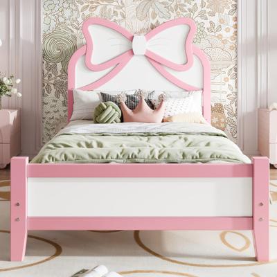 GREATPLANINC Low Profile Wooden Platform Bed with Bow Shaped Headboard for Children's Bedrooms