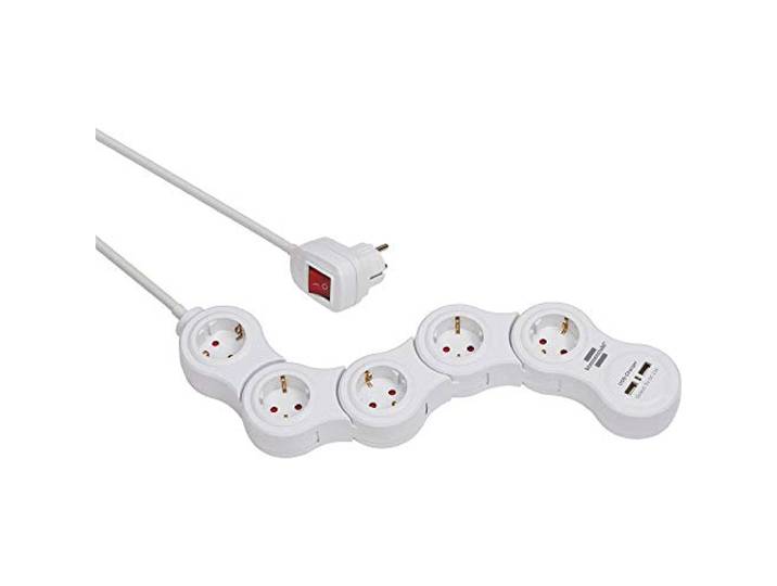 Brennenstuhl Vario Power stekkerdoos met USB-laadfunctie/mobiele stekkerdoos 5-voudig (1,4 m kabel met schakelaar en 2 USB-laadcontactdozen) wit