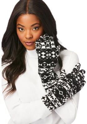 Women's Fleece Gloves by Accessories For All in Black Fair Isle