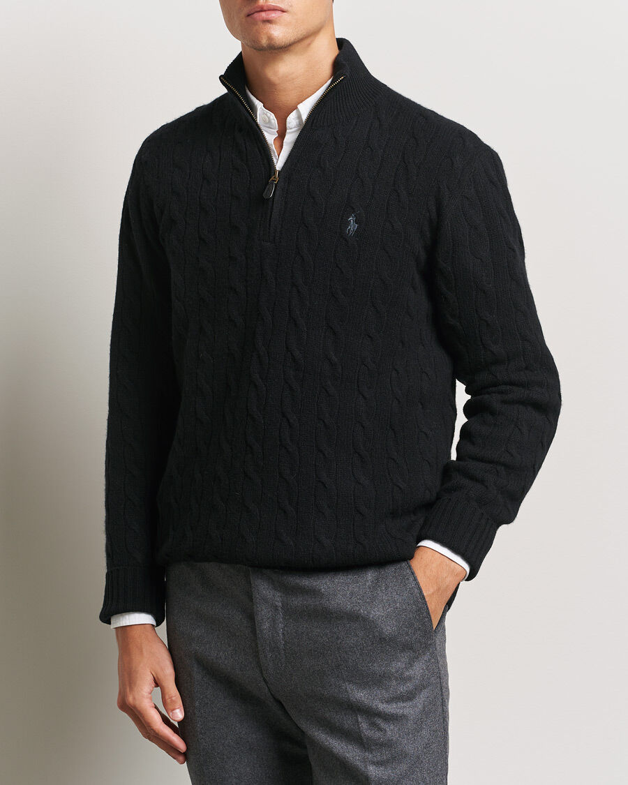 Polo Ralph Lauren Wool/Cashmere Cable Half Zip Polo Black men M Sort