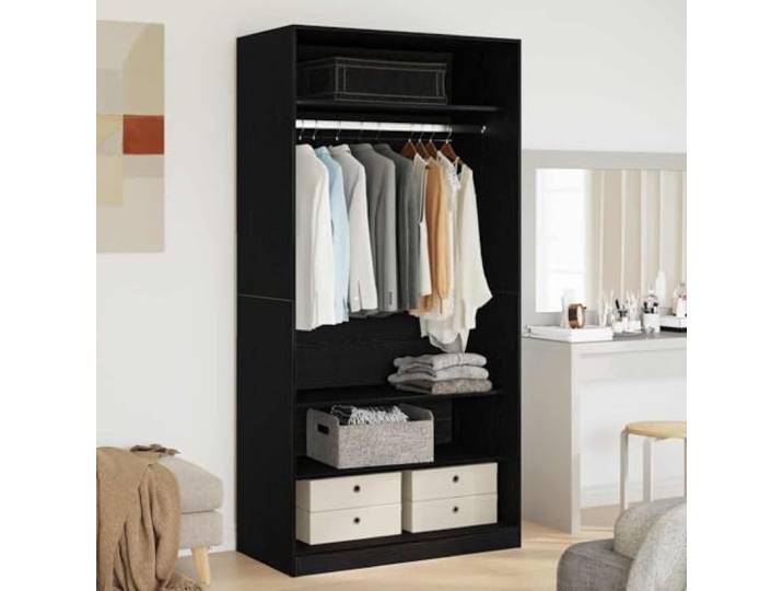 Kleiderschrank Schwarz Eichen-Optik 100 x 50 x 200 cm Holzwerkstoff,MDF,Brett-Regale,freistehend,ohne Wandstützen,feuchtes Tuch zur Pflege