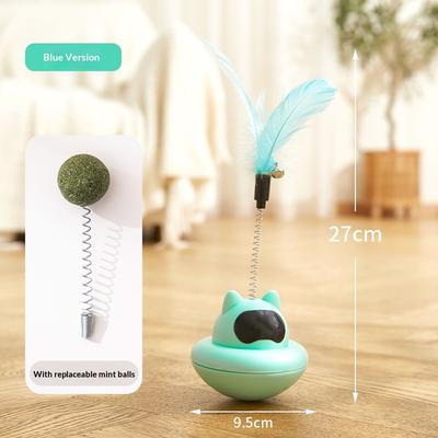PetsAreLife Suction Cup Cat Teaser, Feather Toy For Self Play Boredom Relief, Tumbler Base Wand For Lazy Owner Interactive Fun blue