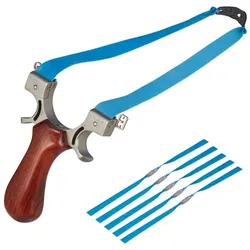 Relaxdays Steinschleuder mit Holzgriff Blau,Braun,Silber