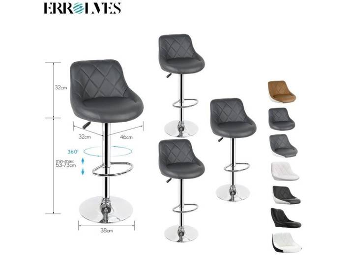 Tabourets de bar GRIS - ERROLVES - 4pcs - Hauteur réglable - Rotation à 360°