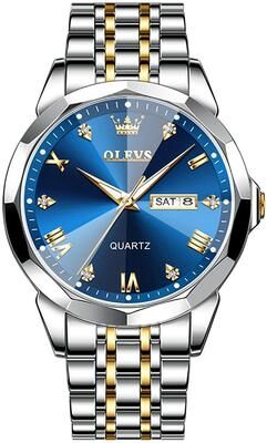 Inspired Deals Men's Quartz Watch Luminous Waterproof Watch With Stainless Steel Bracelet blue
