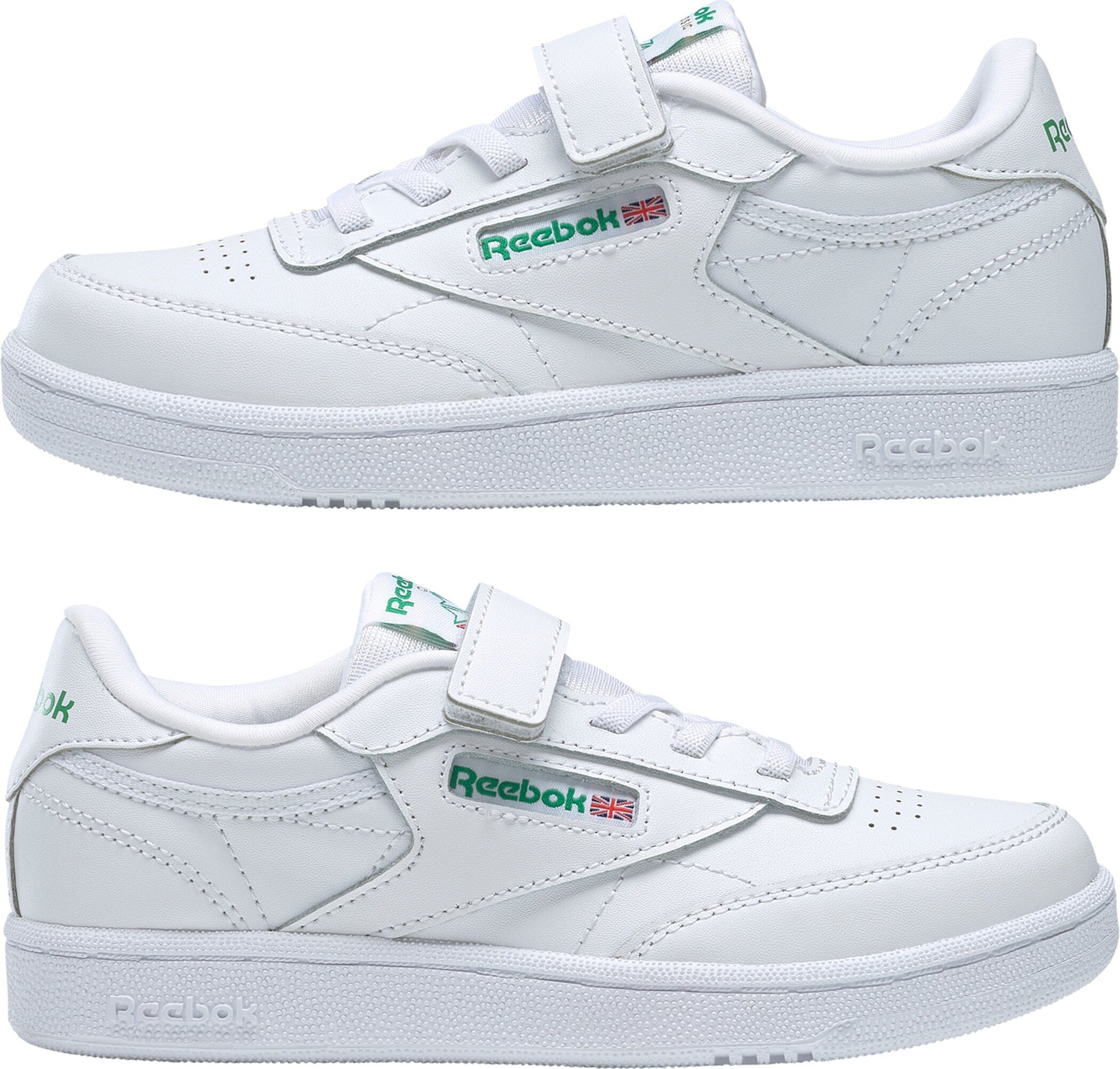 Sneaker REEBOK CLASSIC "Club C 1v K", Kinder, Gr. 32, weiss (weiß, glegrn, vecblu), Leder, Synthetik, Schuhe Sneaker weiß, glegrn, vecblu 32