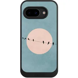 Nivocase Hülle für Google Pixel 9a Handyhülle NIVOcore Case Schwarz Mond Vogel türkis (Google Pixel 9a), Smartphone Hülle, Schwarz, Türkis