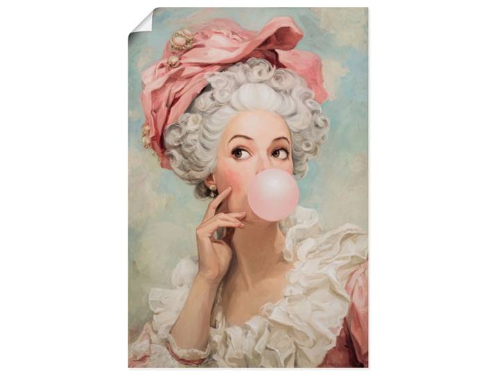 Wandbild ARTLAND Kaugummi Rebellin Madame Pompadour , rosa (farbe bild(er): blau), B:80cm H:120cm, Papier, Bilder, Wandbild, als Alubild, Leinwandbild, Poster, Wandaufkleber in verschied. Grössen