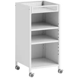 OKWISH Rollregal Metall Weiß 35x34x69,5 cm mit 2 verstellbaren Böden, oberem Korb und 4 Rollen