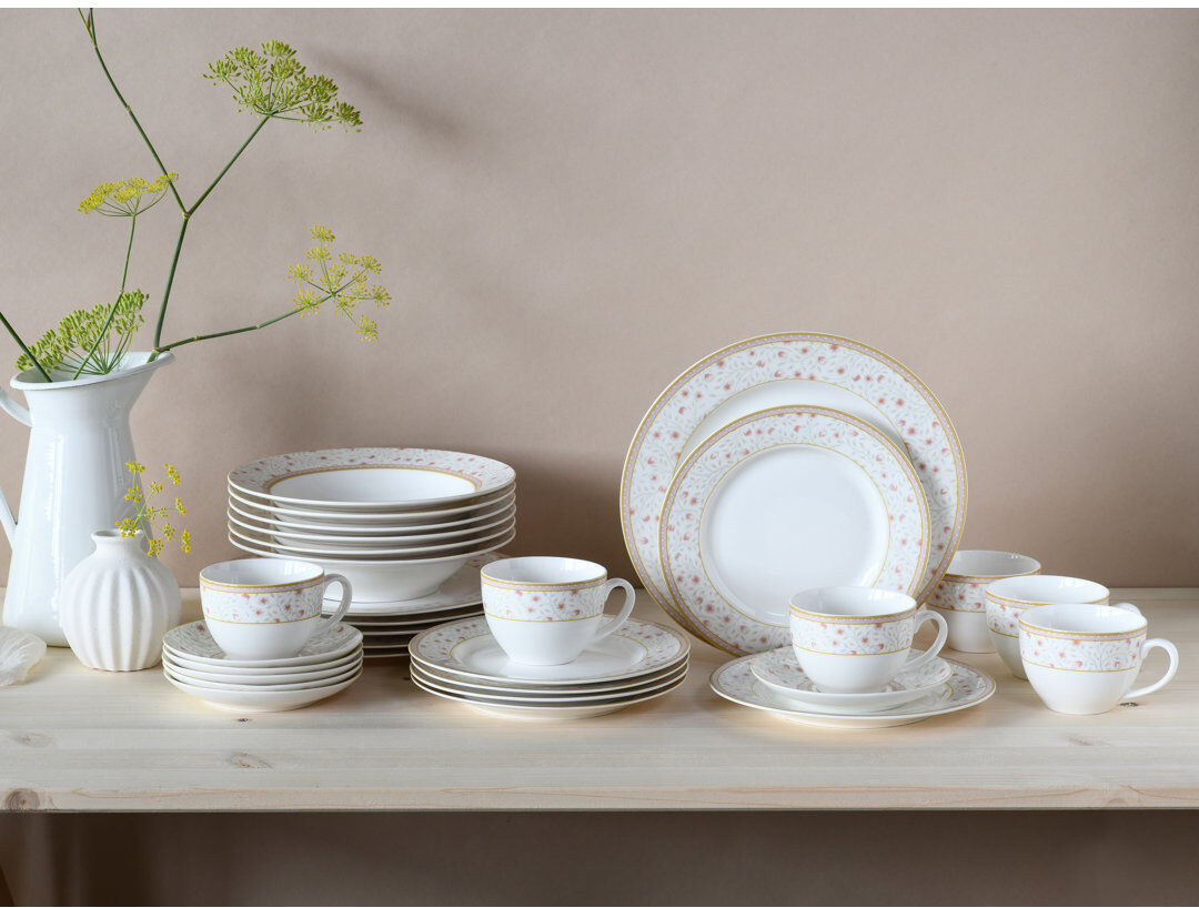 Creatable Emilia (New Bone China) 30 Piece Bone China Dinnerware Set, Service for 6 Cream;White 30