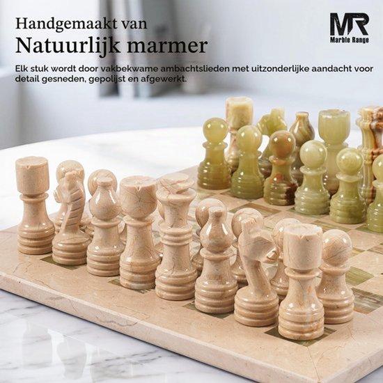Ein Schachset aus Marmor für Erwachsene, 30 cm groß, handgefertigt. Enthält ein Schachbrett in Grün und Weiß, 32 Schachfiguren, 2 zusätzliche Königinnen und eine Aufbewahrungsbox. Ein s Reise-Schachspiel, ein elegantes Geschenk für die Wohnraumgestaltung