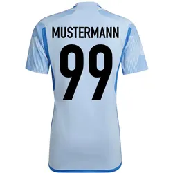 adidas Spanien 22 Auswärtstrikot hellblau mit Eigenname