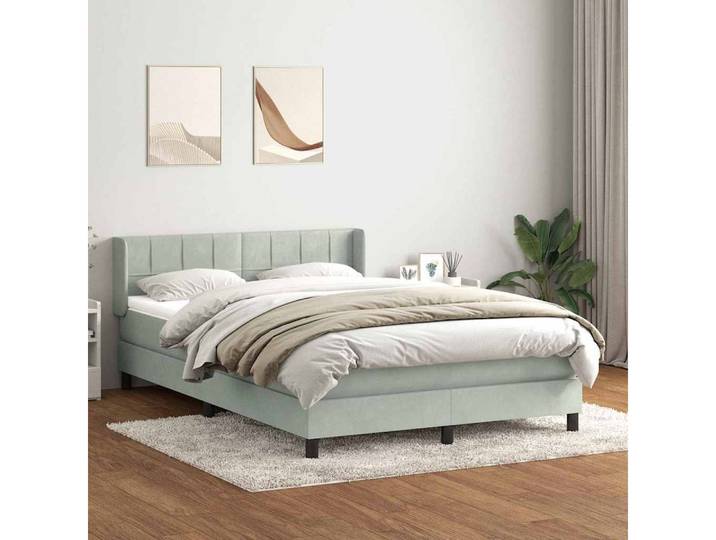 vidaXL Boxspringbett, Boxspringbett mit Matratze Hellgrau 160x210 cm Samt
