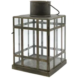 Chic Antique Laterne Antik Messing – Edler Vintage Kerzenhalter im Hygge Look, H 23 x L 13,5 x B 13,5 cm - Antik Messing