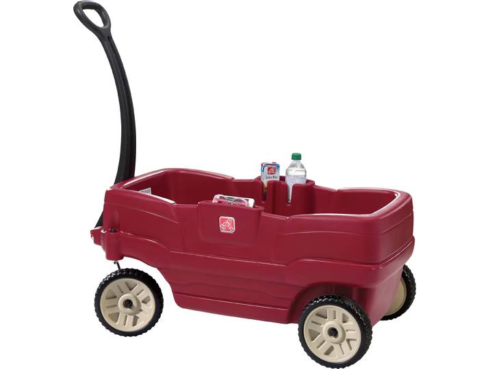 Step2 Neighborhoor Wagon Bollerwagen mit 2 Sitzen Handwagen für Kinder in Rot Kunststoff Transportwagen mit Schiebestange