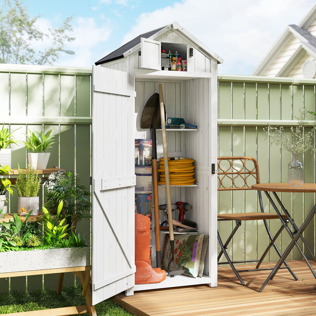 Outsunny Small Shed Wooden Garden Shed 77 x 54.2 x 179 cm Light Grey Light Grey 77cm W X 54.2cm D X 179cm H