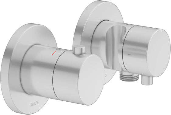 Keuco Plan Blue Brausethermostat 53953171221 Aluminium-finish, 2 Verbraucher, mit Wandanschlussbogen und Brausehalter