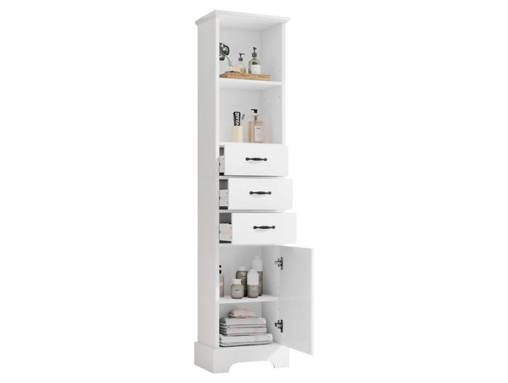 Evryae Seitenschrank Badschrank MDF modern mit Schubladen & verstellbaren Böden wasserfest Badezimmer Stauraum weiß, Weiß, 2 Fächer, 3 Schubladen, Rechteckig, 38x172.5x26 cm, Badezimmer, Badmöbel, Midischränke