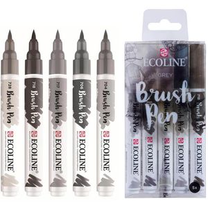 Ecoline Brush-Pen Grey, 11509907, Grautöne sortiert, 5 Stück