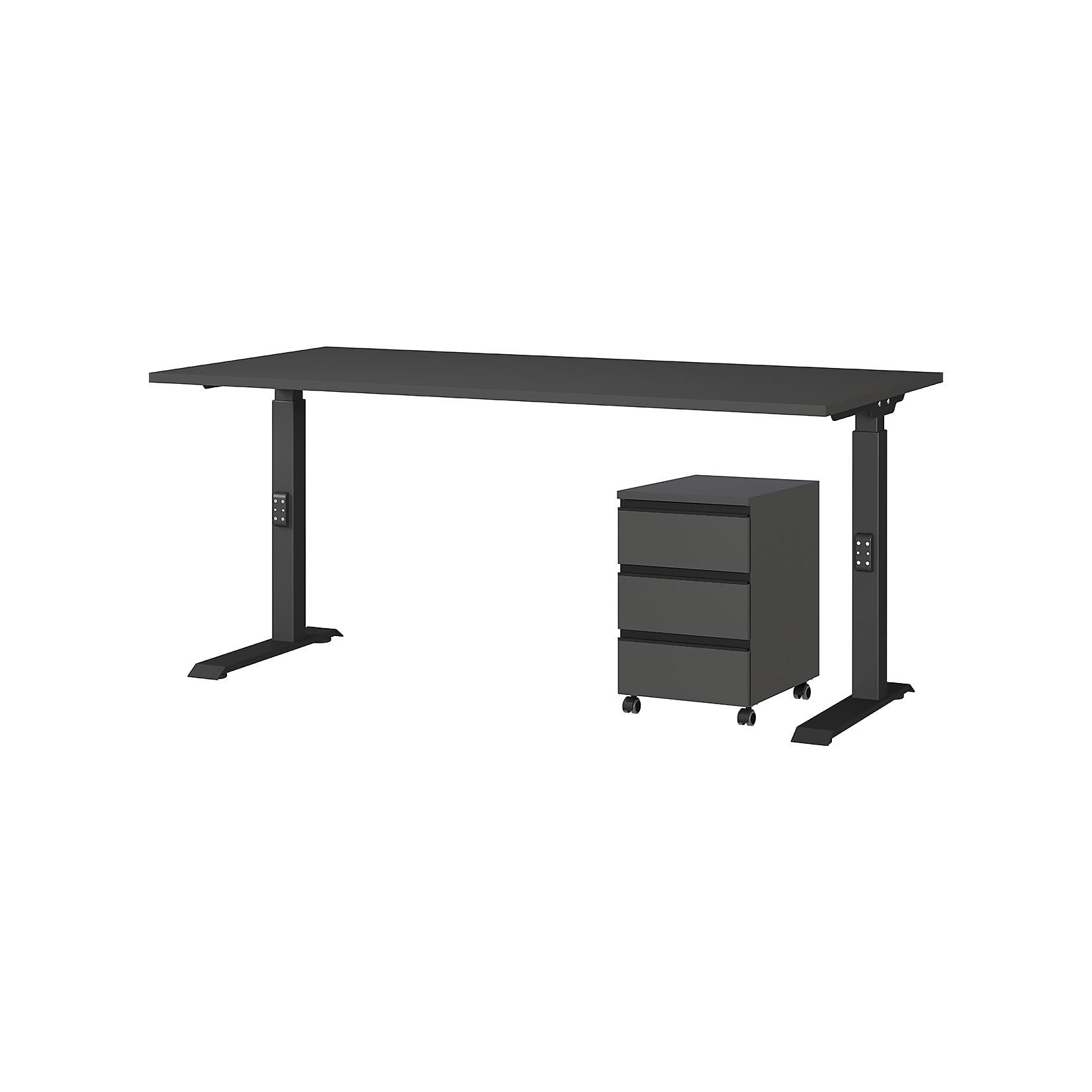 Büromöbel Set 2-teilig Schreibtisch 160x80cm & Rollcontainer Graphit Einstellbar 68-91 cm & Soft-Close
