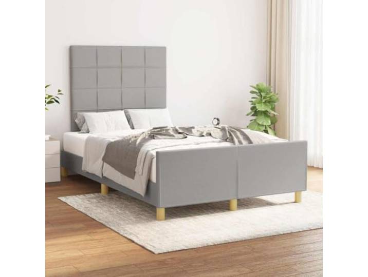 KGHFDVB Bett grau 120 x 200 cm aus Holzwerkstoff Hell Polyester Stoff 100% Polyester, massives Lärchenholz, Kopfteil höhenverstellbar, Sperrholzlatten, für Schlafzimmer, Matratze nicht