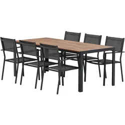 Ebuy24, Gartentisch + Balkontisch, Bois Gartenset Tisch 90x200 cm Natur 6 Stühle schwarz. (200 x 205 x 75 cm)