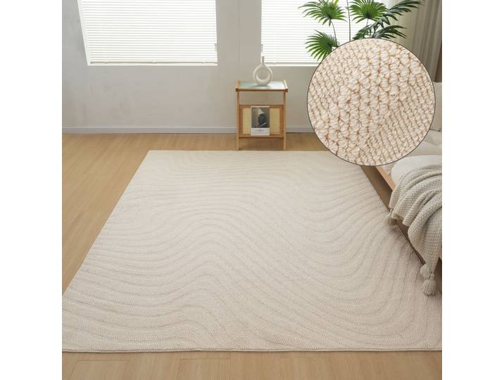 Teppich GOODPRODUCT Jola Welle, Hoch-Tief-Design , grün (dunkelbeige), B:90cm H:12mm L:160cm, Kunstfaser, Teppiche, Teppich, Wellenmuster, Boho, Modern, 3D, Wohnzimmer, Schlafzimmer