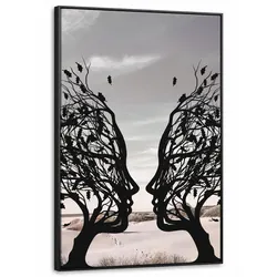 LEINWAND Bilder mit Rahmen - Strand - Meer - Menschen - Baum - Moderne Kunst - 80x120