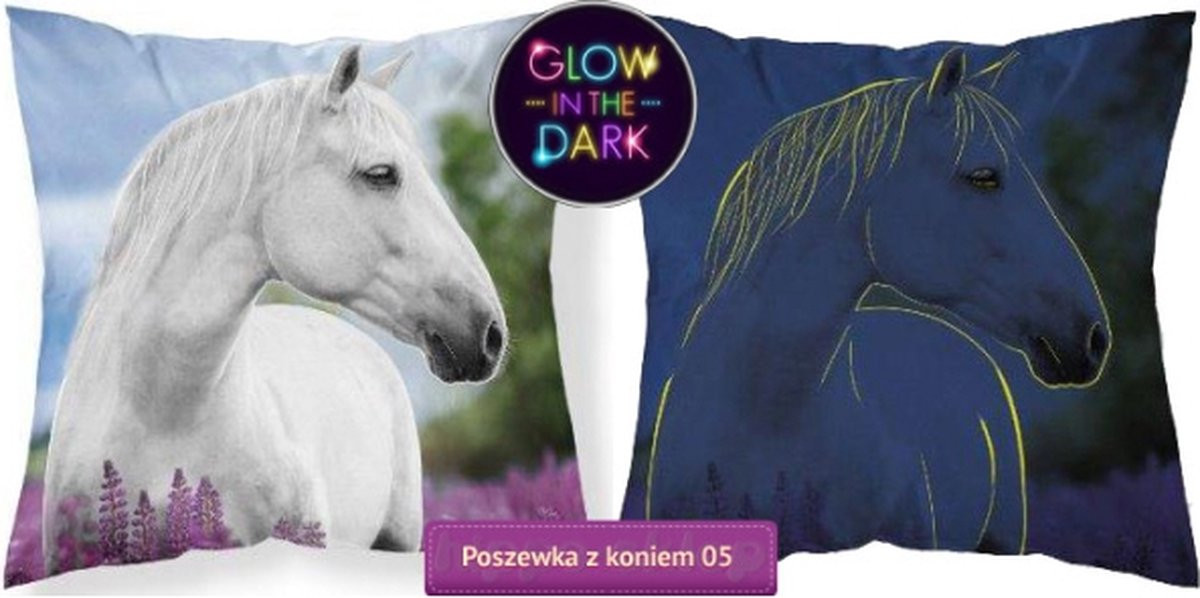CharactersMania Glow in the Dark Paard sierkussen met vulling, 40 x 40 cm