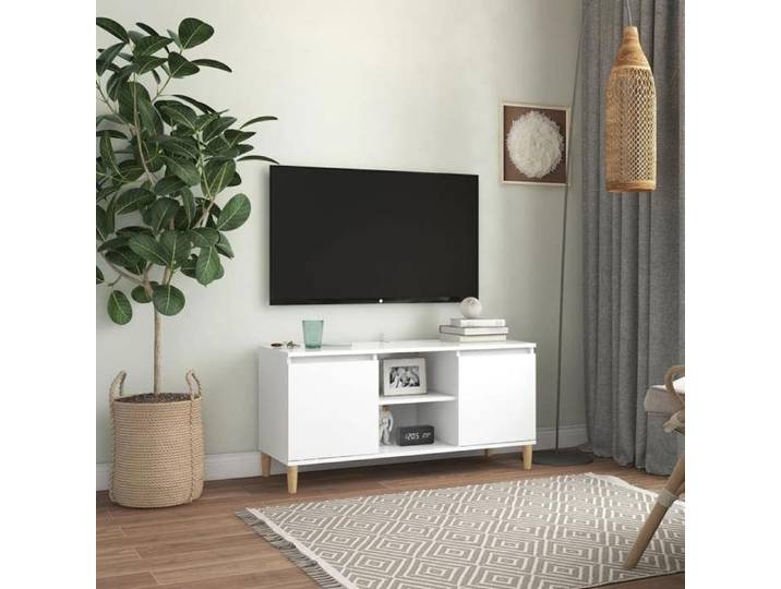 Promo avril *Meuble TV - MONNA - Support TV jusqu'à 50  - Banc TV - avec pieds en bois massif Blanc 103 5x35x50cm_893432
