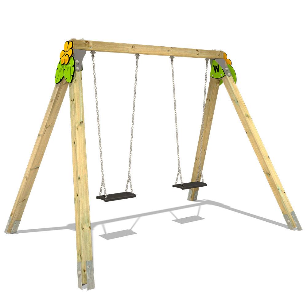 Profi Doppelschaukel PRO Leaf aus Massivholz - DIN EN 1176 zertifiziert für Kindergärten - Robuste Spielplatz Outdoor Schaukel - Wickey