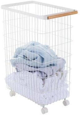 Yamazaki Home Rolling Wire Basket, Steel and Wood, 14.5 gallons, 55L, Holds 17.6 lbs - L 18.7 x W 11.02 x H 24.02 inches