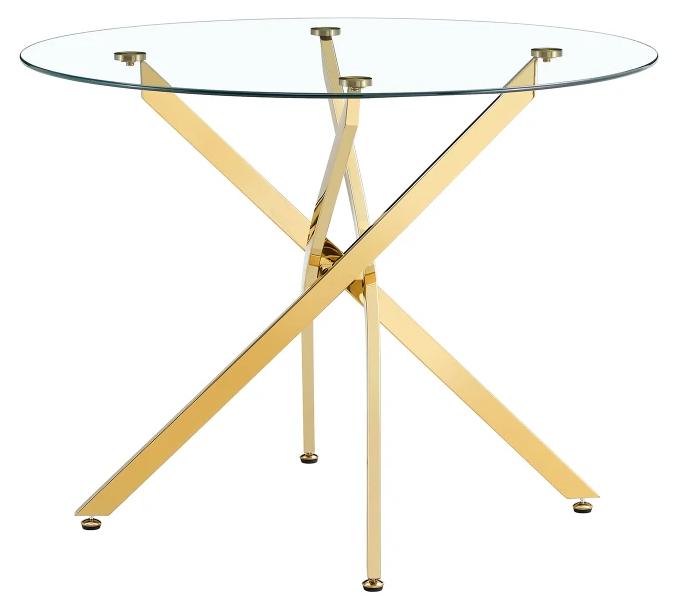 Esstisch - Runder Esstisch - 88 cm Durchmesser - Gehärtetes Glas - Metallgestell - Für 2-4 Personen - Modernes Design - Goldfarbene Beine
