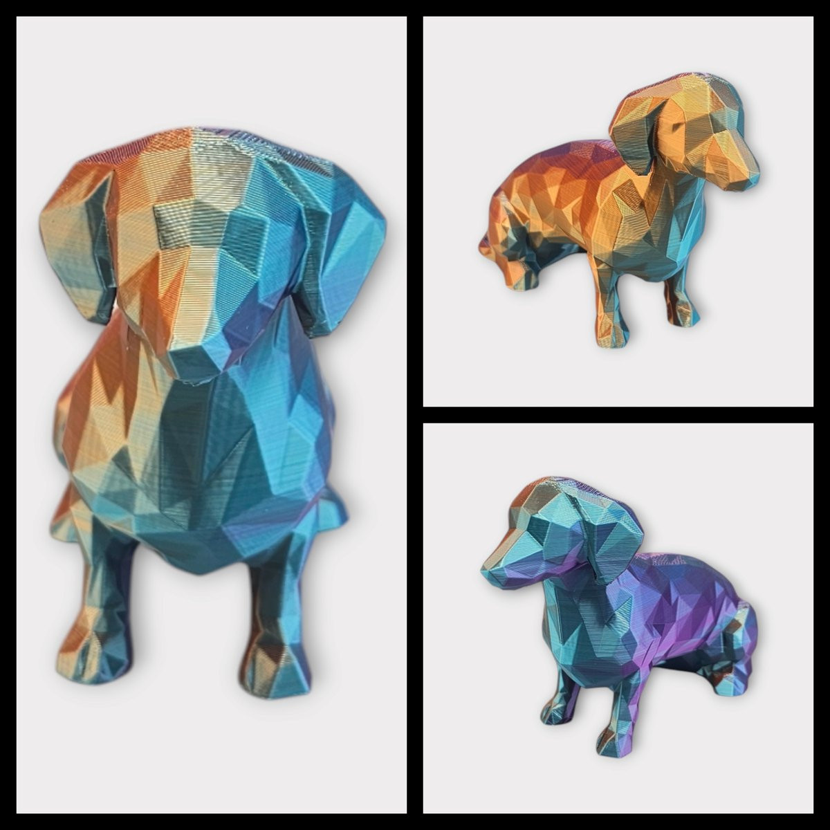 Layerzz Geometrisch tekkel beeldje - 3D print - Goud blauw paars
